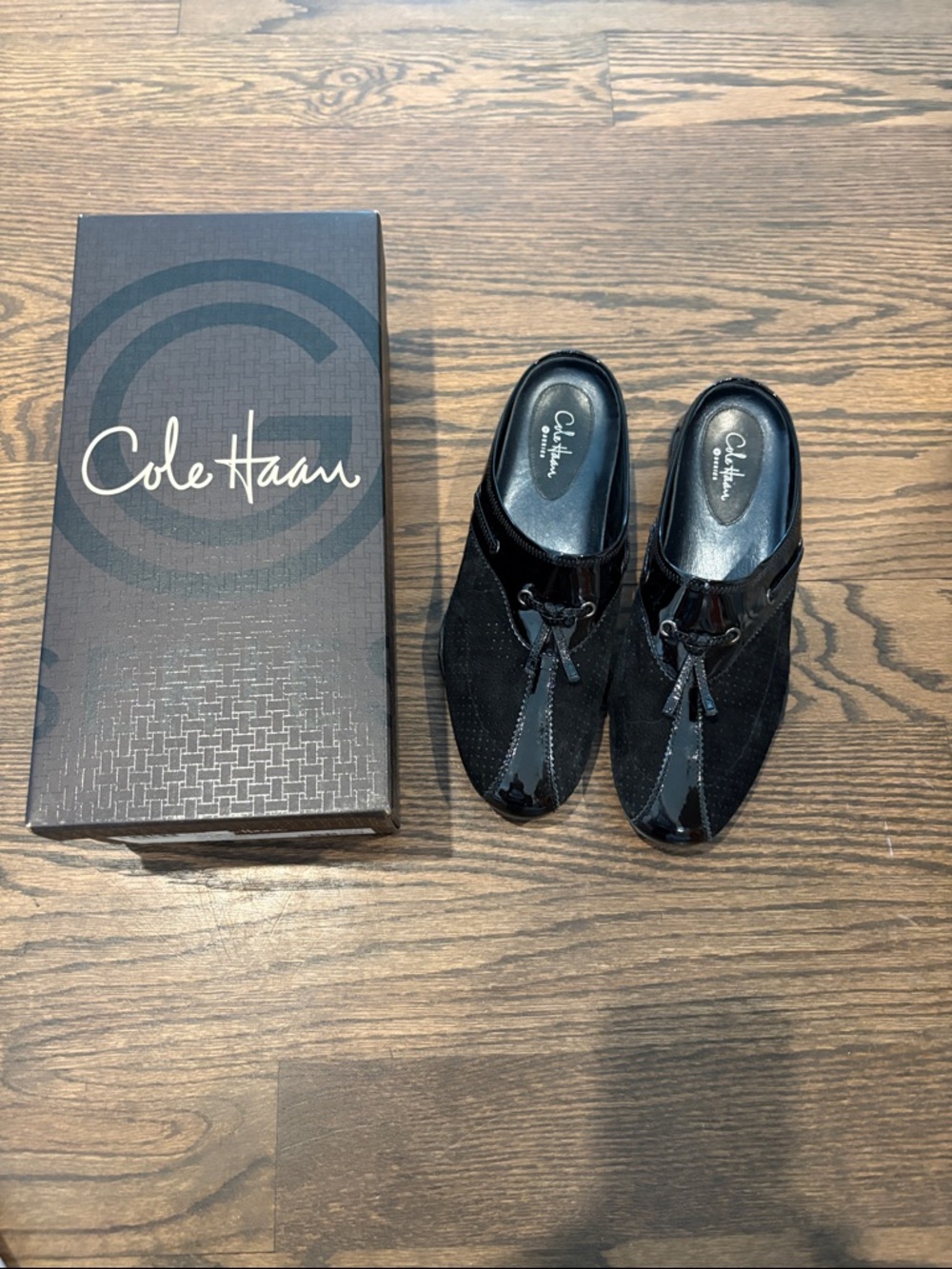 Cole Haan Black Suede & Patent Leather Slip-On Loafers